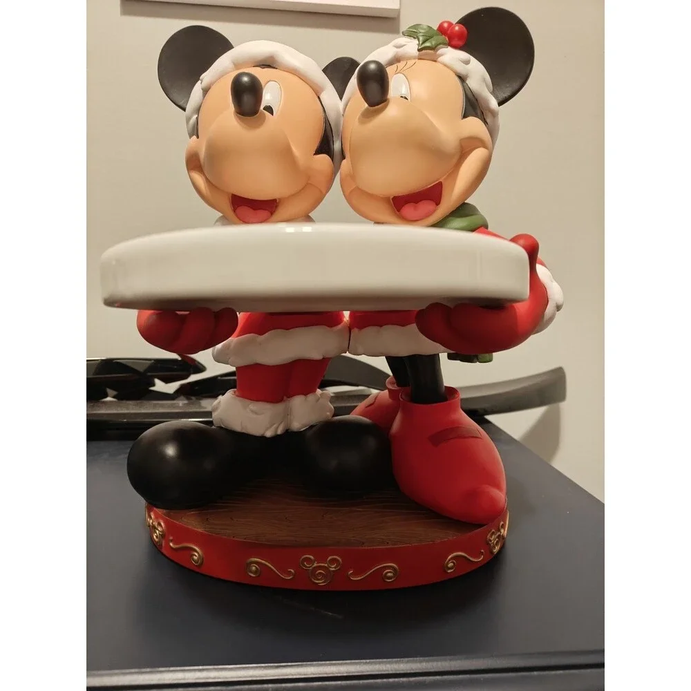 Rare Disney Mickey & Minnie Mouse Christmas Cookie Holder & Ceramic Tray - Clean
